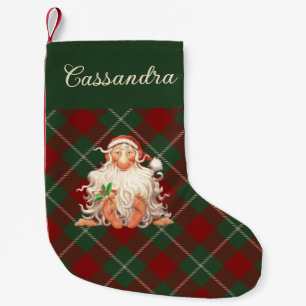 Retro Santa Tartan Play med Namn Liten Julstrumpa