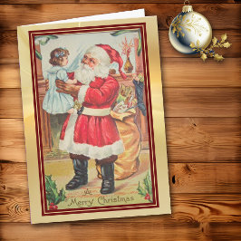 Retro Santa Undersöker Doll Red Gräns Helgdag Kort