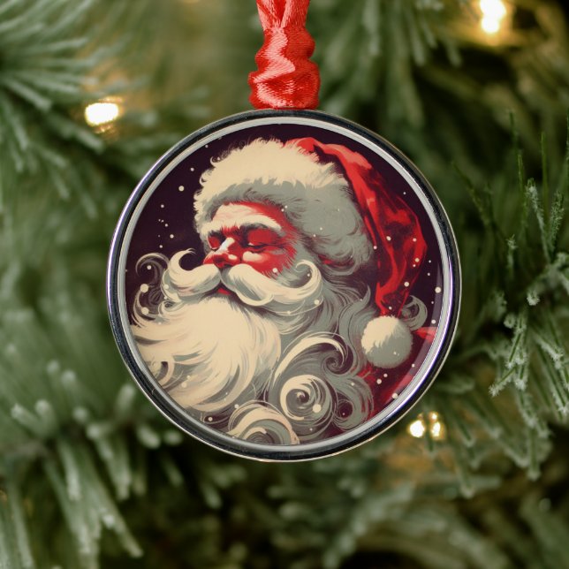 Retro Santa Vintage Illustration Julgransprydnad Metall (Träd)