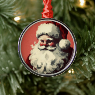 Retro Santa Vintage Illustration Julgransprydnad Metall