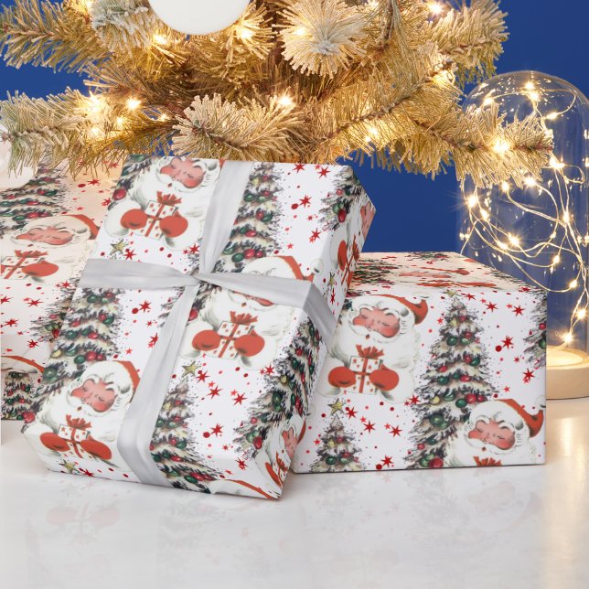 Retro Santa with Stars Wrapping Papper Presentpapper (Helgdagar)