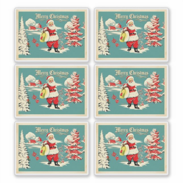 Retro Santa Wonderland Holiday Card Klistermärken (Framsida)