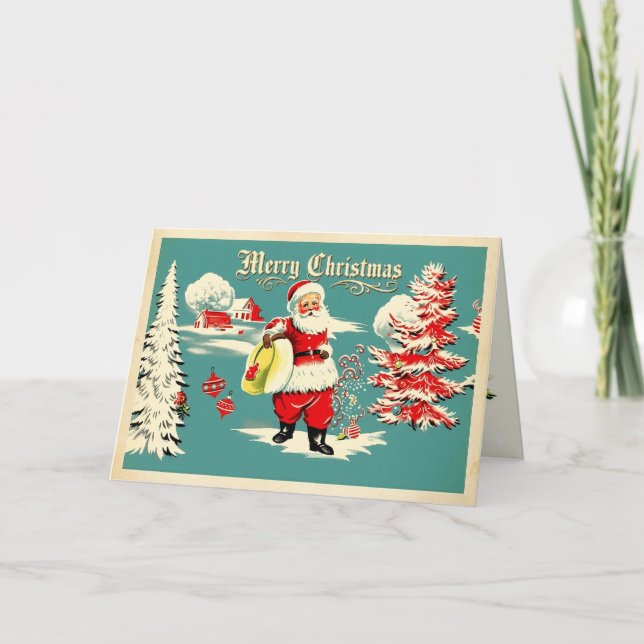 Retro Santa Wonderland Holiday Card Meddelande (Framsida)