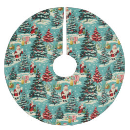 Retro Santa Wonderland Julgransmatta Borstad Polyester
