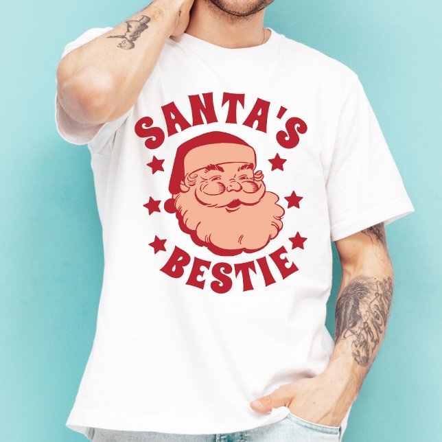 Retro Santa's Bestie Modern Manar lekjulen T Shirt (Skapare uppladdad)
