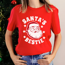 Retro Santa's Bestie Modern Red Women's Jul T Shirt