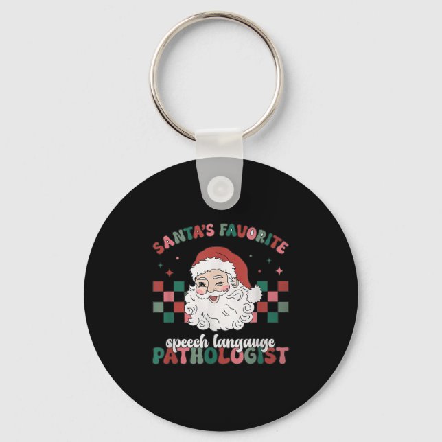 Retro Santa's Favorite Speech Language Christmas S Nyckelring (Framsida)