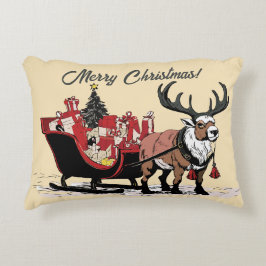Retro Santa's Sleigh accent Pillow Prydnadskudde
