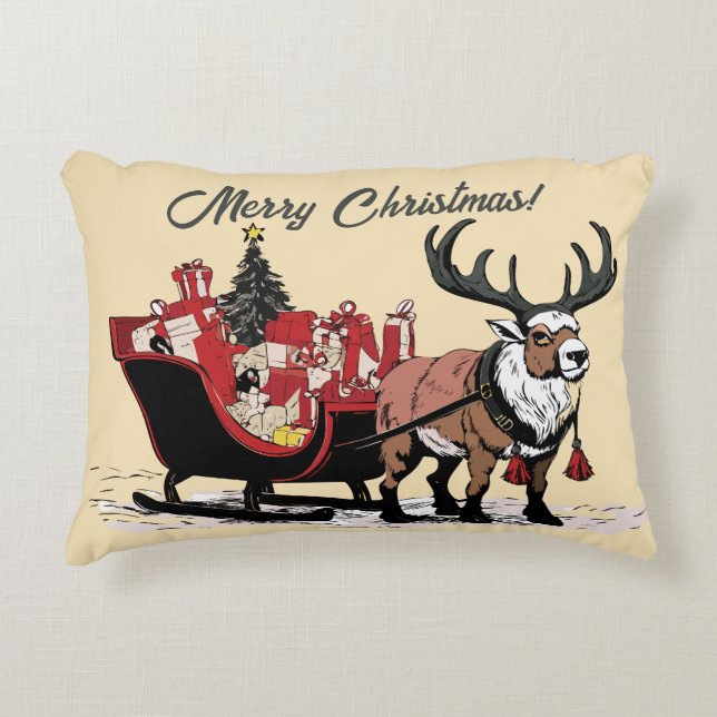 Retro Santa's Sleigh accent Pillow Prydnadskudde (Framsidan)