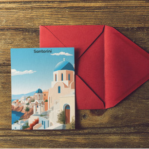 Retro Santorini Grekland Medelhavet Blått & Vitt Vykort