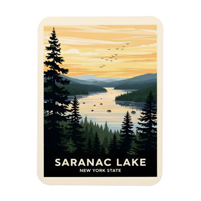 Retro Saranac Lake | New York Resa Magnet (Vertikal)