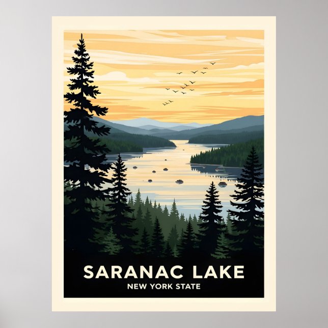 Retro Saranac Lake | New York Resa Poster (Framsidan)