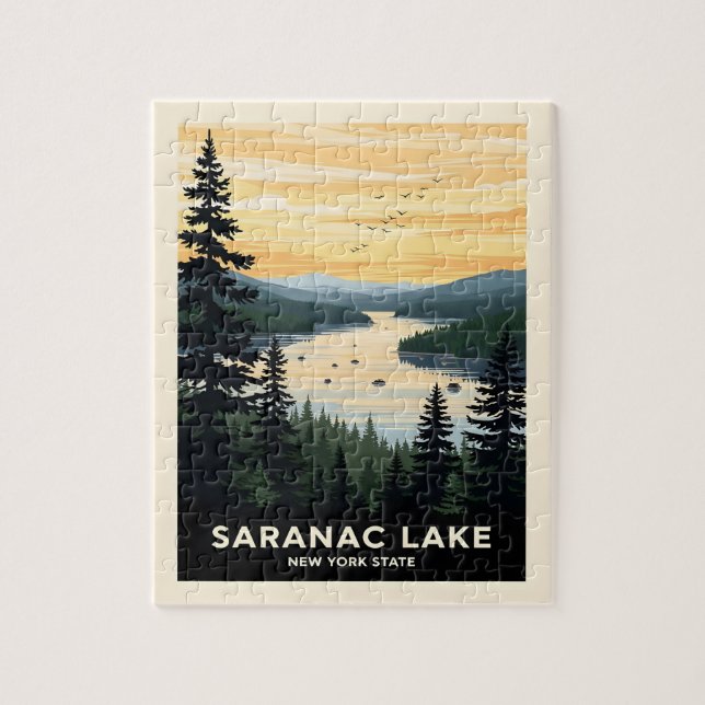 Retro Saranac Lake | New York Travel Pussel (Vertikal)