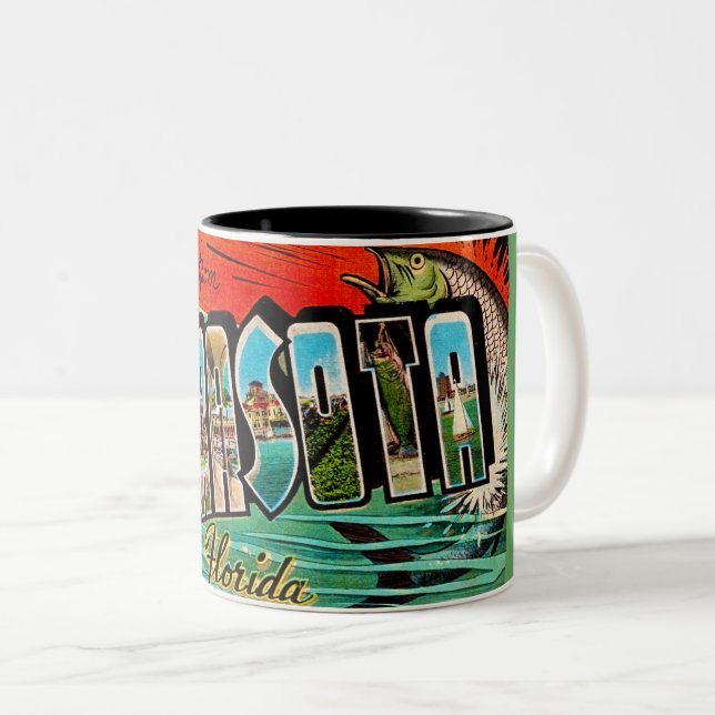 Retro Sarasota Florida Postcard Mug Två-Tonad Mugg (Framsida höger)
