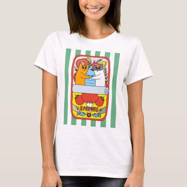 Retro Sardin Katt T Shirt (Framsida)