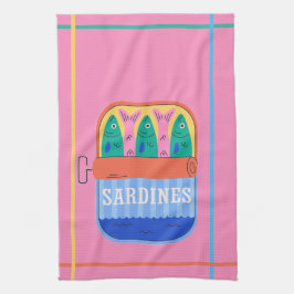 Retro Sardindosekillustration Rosa Kök Kökshandduk