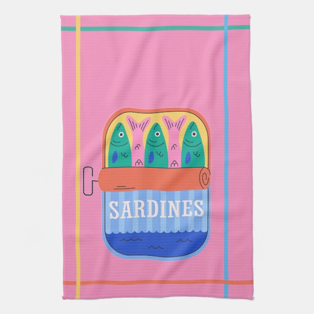 Retro Sardindosekillustration Rosa Kök Kökshandduk (Vertikal)