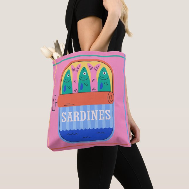 Retro Sardindosekillustration Rosa  Tygkasse (Närbild)