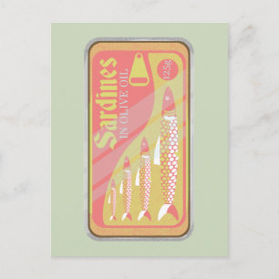 Retro Sardiner Affisch Vykort