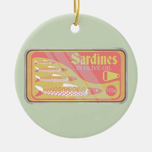Retro Sardines Poster Julgransprydnad Keramik (Framsidan)