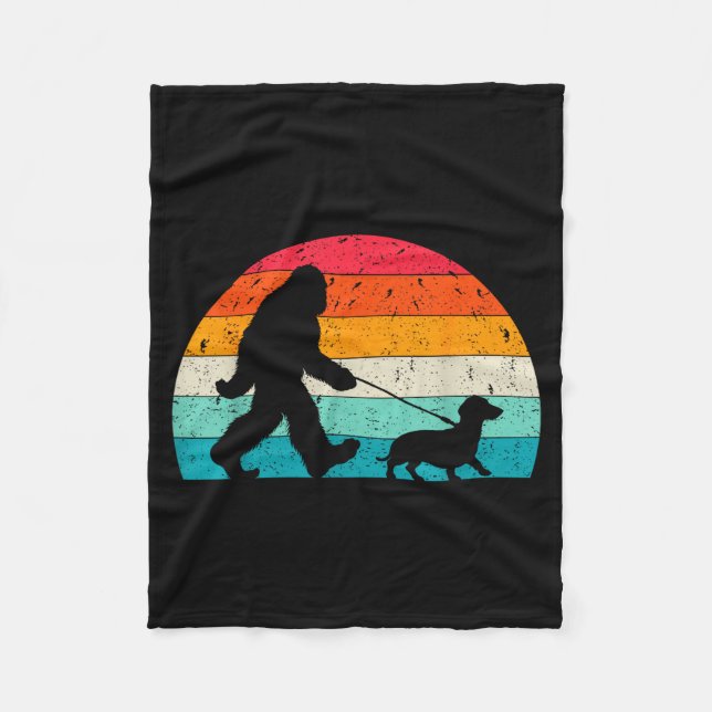 Retro Sasquatch Lover Doxie Wiener Dog Walker Bigf Fleecefilt (Framsidan)