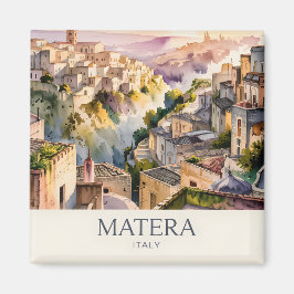 Retro Sassi di Matera Italien Resa i akvarell Stad Magnet