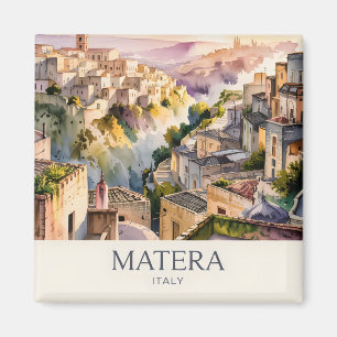 Retro Sassi di Matera Italien Resa i akvarell Stad Magnet
