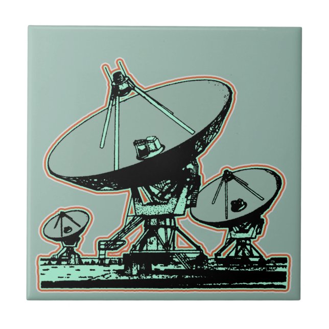 Retro Satellite Dish Graphic Kakelplatta (Framsidan)