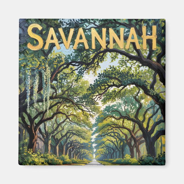 Retro Savannah Georgia Van Gogh Oak Avenue Travel Magnet (Framsidan)