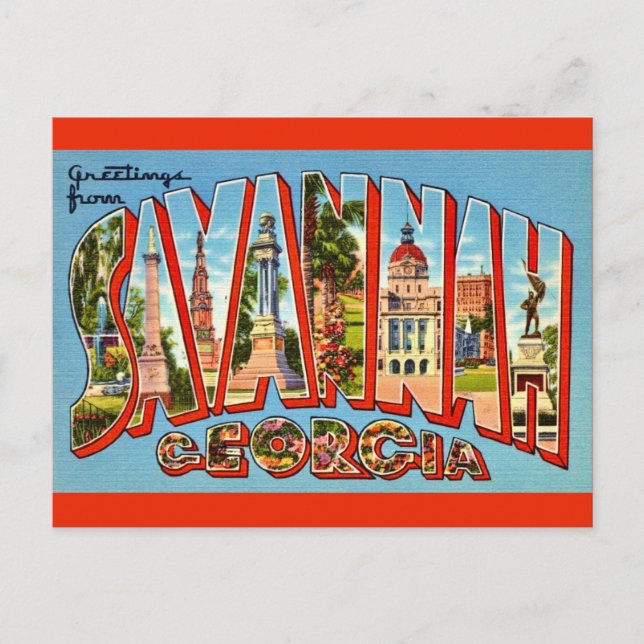 Retro Savannah Georgia vykort (Framsida)