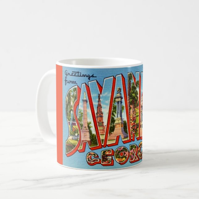 Retro Savannah Georgia-vykort Kaffemugg (Framsida vänster)