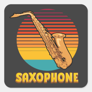 Retro Saxophone Fyrkantigt Klistermärke