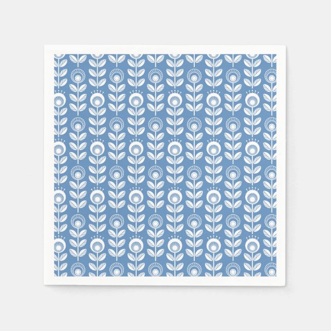 Retro Scandinavian Blue Mönster Pappersservett (Framsidan)