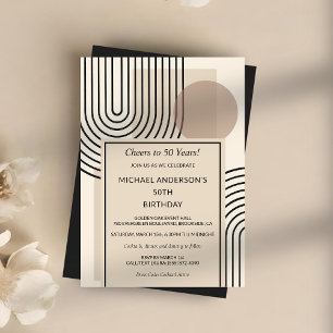 Retro Scandinavian Geometric Line Art Birthday Inbjudningar