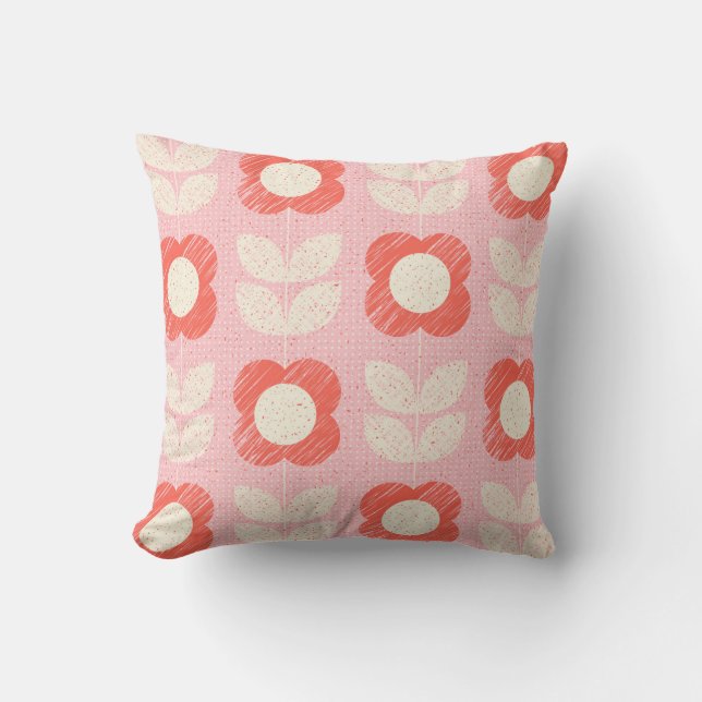 Retro Scandinavian Stylized Blommigt Seamless Kudde (Framsida)