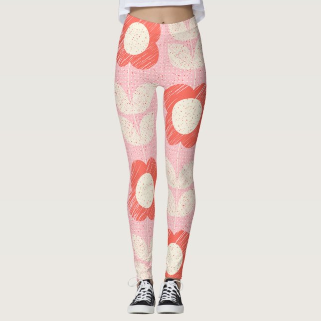 Retro Scandinavian Stylized Blommigt Seamless Leggings (Framsida)