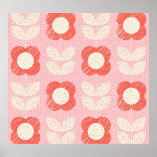 Retro Scandinavian Stylized Blommigt Seamless Poster