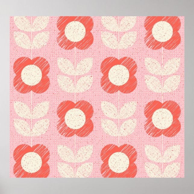 Retro Scandinavian Stylized Blommigt Seamless Poster (Framsidan)