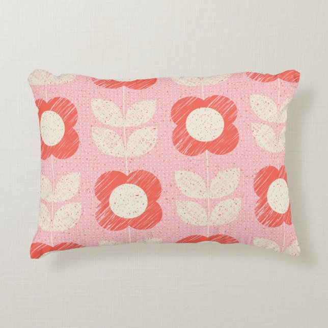 Retro Scandinavian Stylized Blommigt Seamless Prydnadskudde (Framsidan)