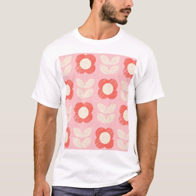 Retro Scandinavian Stylized Blommigt Seamless T Shirt (Framsida)