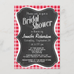 Retro Scarlet Red Gingham; Chalkboard-utseende Inbjudningar