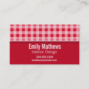 Retro Scarlet Red Gingham; Kontrollerat Visitkort
