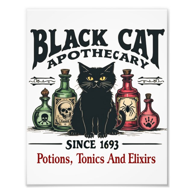 Retro Scary Black Cat Apothecary Witchy Wicca Fototryck (Framsidan)