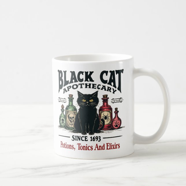 Retro Scary Black Cat Apothecary Witchy Wicca Kaffemugg (Höger)