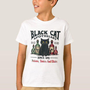 Retro Scary Black Cat Apothecary Witchy Wicca T Shirt