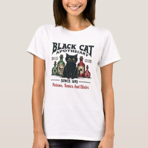 Retro Scary Black Cat Apothecary Witchy Wicca T Shirt