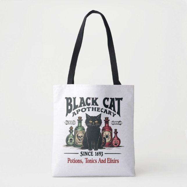 Retro Scary Black Cat Apothecary Witchy Wicca Tygkasse (Framsida)