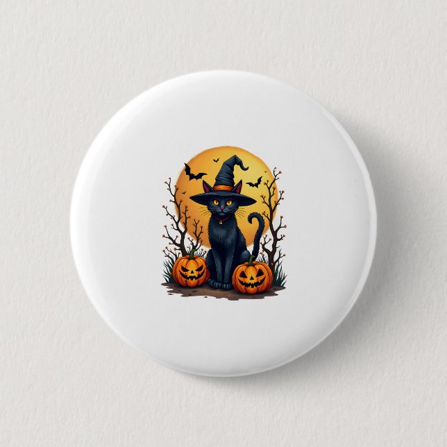 Retro Scary Halloween Costume Black Cat Salem Apot Knapp (Framsida)