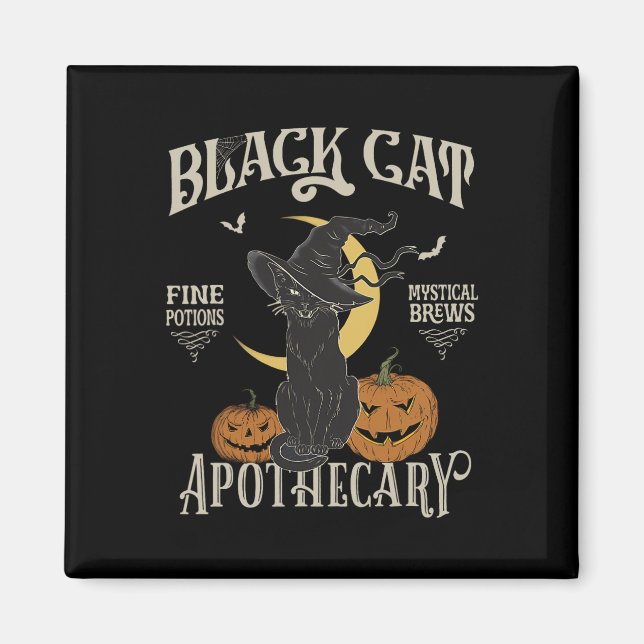 Retro Scary Halloween Costume Black Cat Salem Apot Magnet (Framsidan)