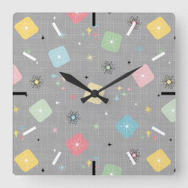 Retro Scattered Atomic Star Explosions Mönster Fyrkantig Klocka